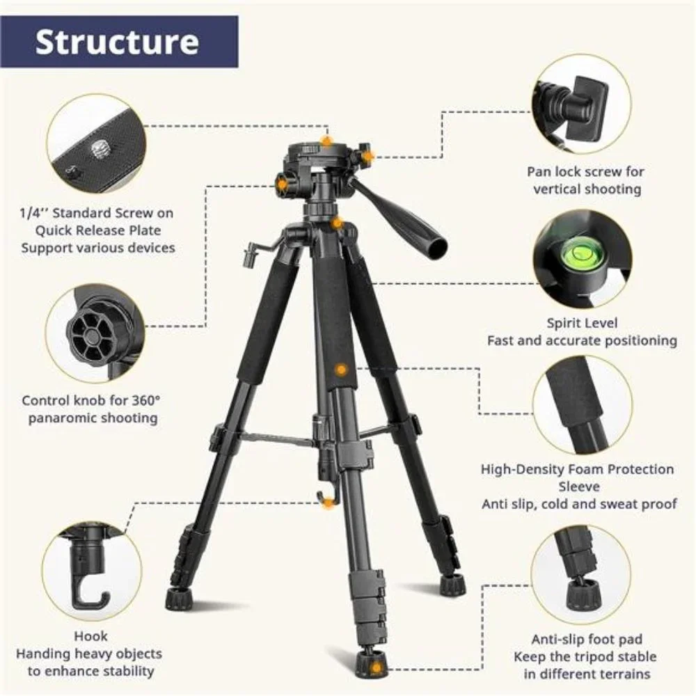 67 Inch Heavy Duty Tripod Stand for Cameras, Cell Phones